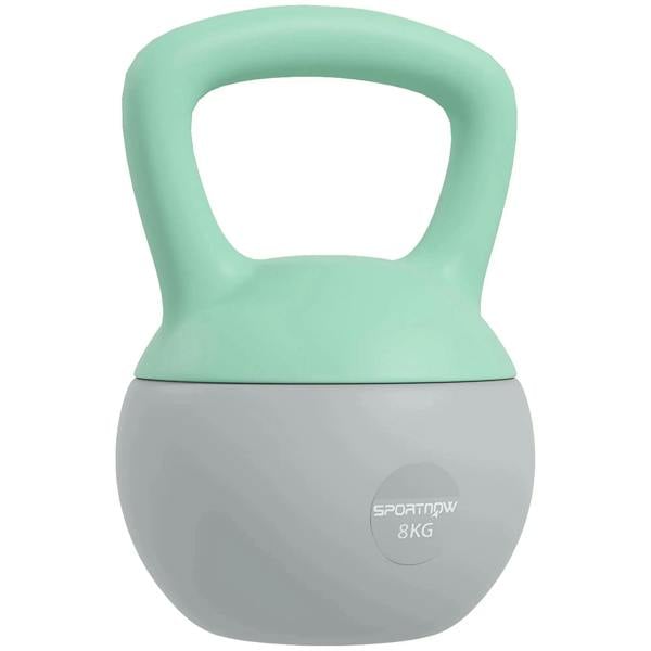 Soft kettlebell with mint green handle and grey 8KG weight, rounded shape with SPORTNOW logo