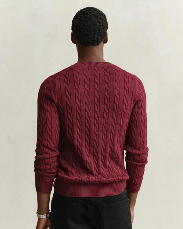 GANT Mens Cotton Cable Knit Crew Neck Jumper - 676 Deep Grape Wine | CHO | Designer Mens Jumpers