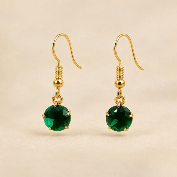 The Colourful Aura Gold Plated Round Coloured Stone Drop Earrings Black Green Red Blue Yellow - Green