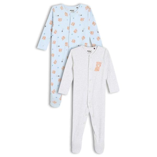 Mini Cuddles Baby Boys 2pk Teddy Bear Printed Sleepsuits, Multicolour