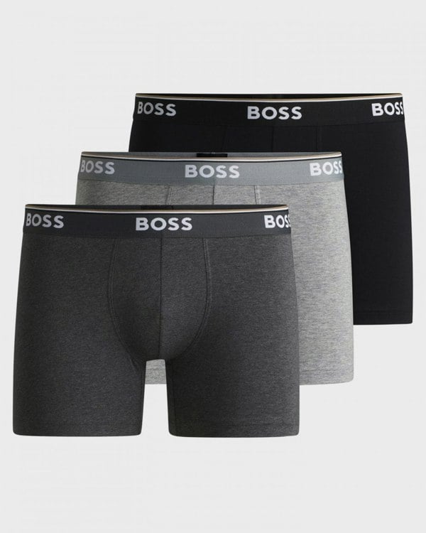BOSS Orange Power Three Pack Mens Stretch Cotton Boxer Briefs With Logos NOS - Open Grey 061