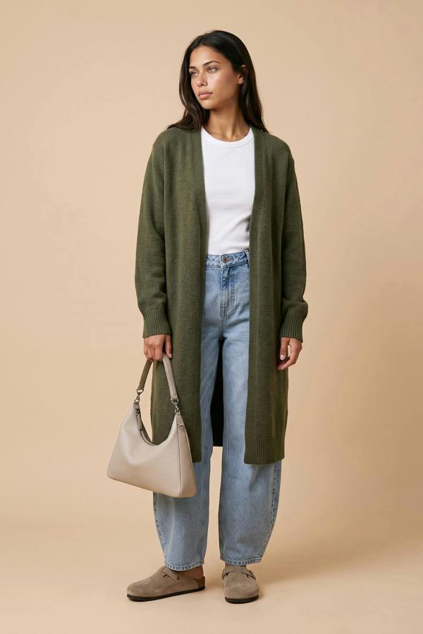 Urban Bliss Longline Patch Pocket Cardigan Khaki