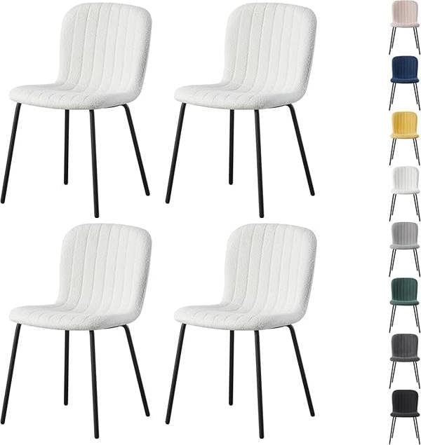 Set of 4 Teddy Faux Fur Stitched Design Dining Chairs Bella