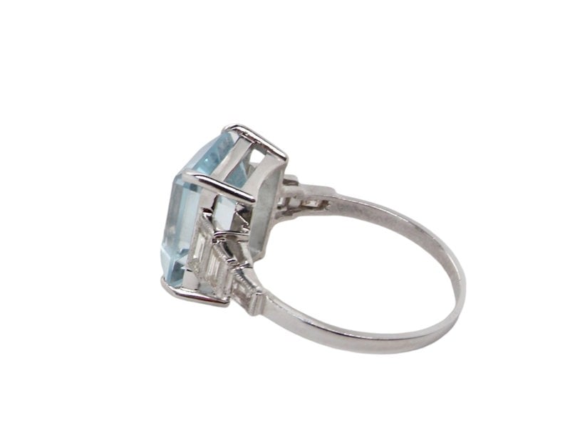 An Art Deco Aquamarine and Diamond Ring side view