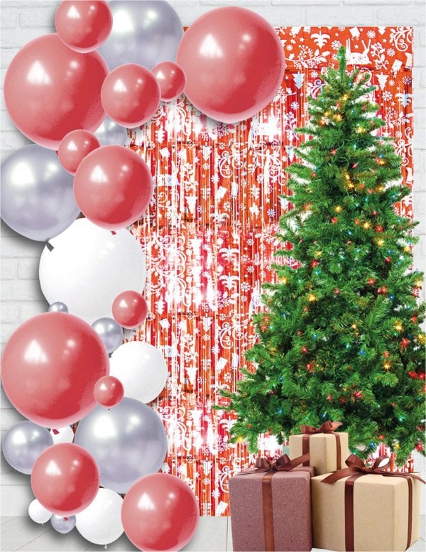 Cheetah Christmas Reindeer Tinsel Curtain 2.5M x 1M Red