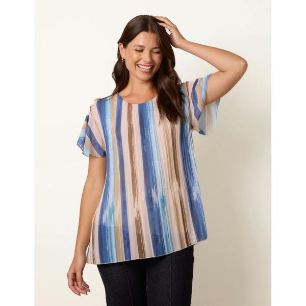 Blue Vanilla Short Sleeve Pleated Paint Top