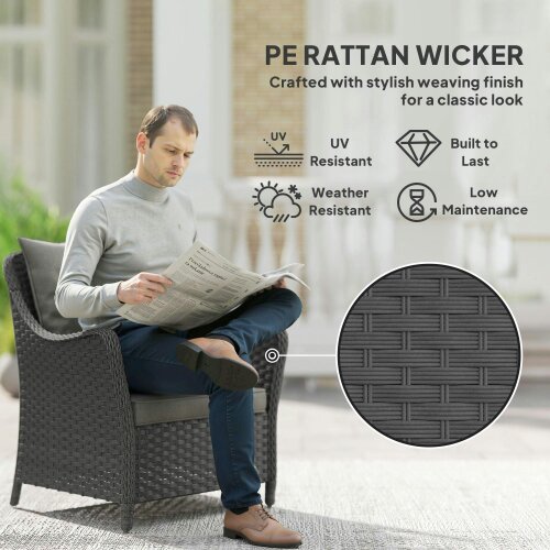 Wyld Haus Neluli Rattan Dark Grey Set Of 2 Outdoor Armchairs With Cushions Armrests And High Back