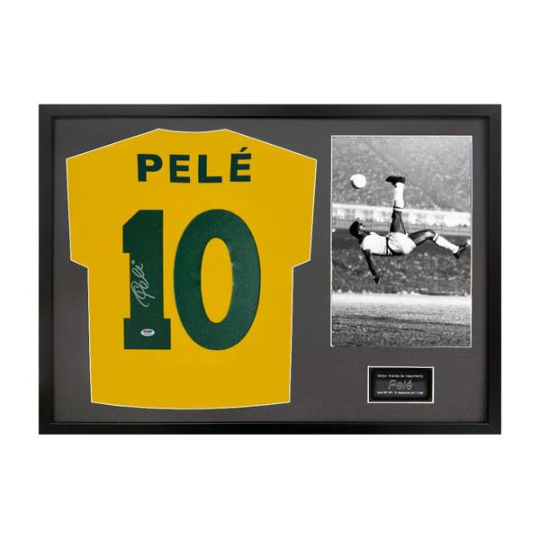 Pele Back Signed Brazil Shirt Classic Frame (PSA)