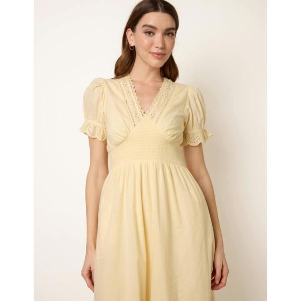 Blue Vanilla Embroidery Detail V-Neck Dress