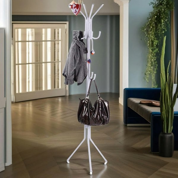 Rafaelo Mobilia Metal Coat Stand With 12 Hooks White