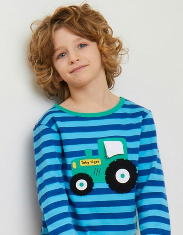 Organic Tractor Applique Long - Sleeved T-Shirt - Toby Tiger UK Retail