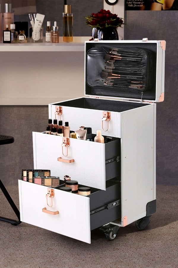 Living and Home 3 in 1 Professional Cosmetic Trolley Case Makeup Box Nail Luggage Storage Organiser, Professional Dresser Makeup Case Beautician