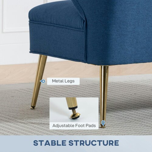Wyld Haus Taco Linen Look Dark Blue 2 Seater Sofa With Wingback Design And Metal Legs