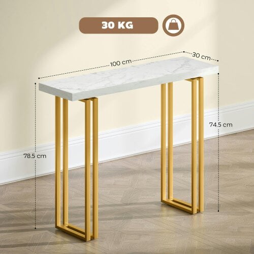 Wyld Haus Mahota Metal And Faux Marble White Slim Entryway Console Table With Safety Bracing