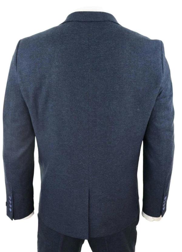 TruClothing Mens 3 Piece Navy Blue Wool Tweed Vintage Retro Suit