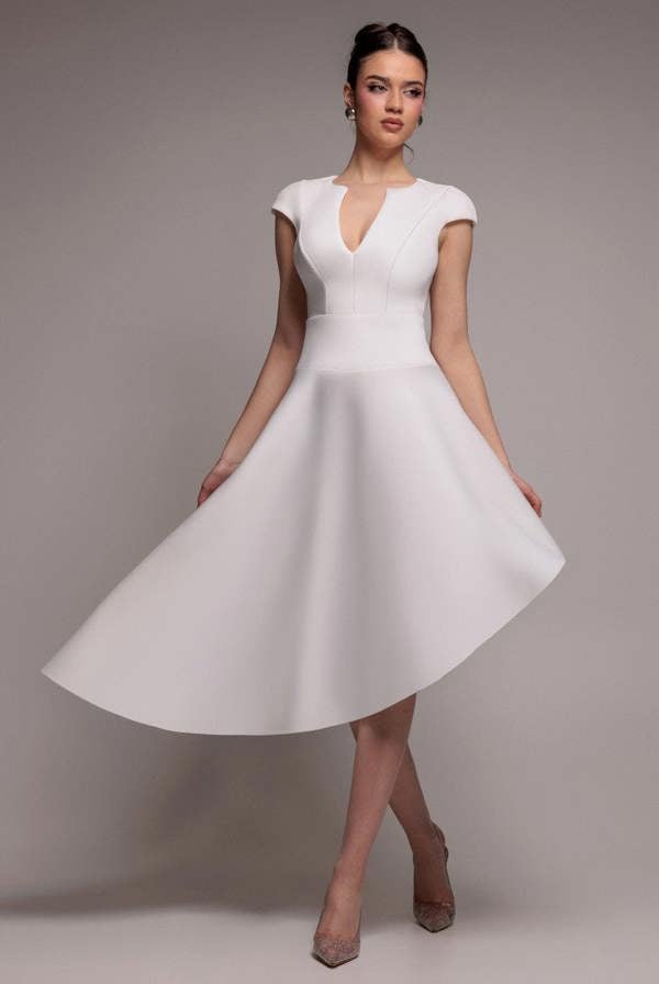 Cap Sleeve Skater High Low Midi Dress - Cream DR5100