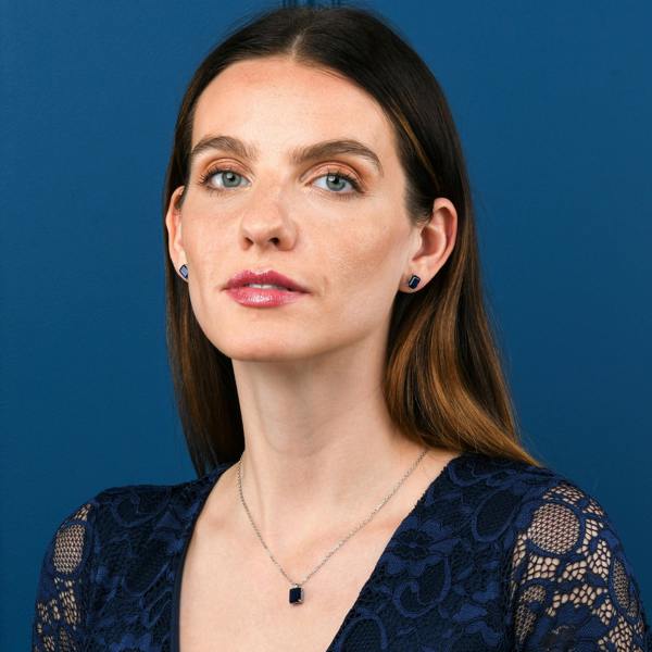 namana Dainty 925 Sterling Silver Rectangle Blue Solitaire Pendant Necklace For Women