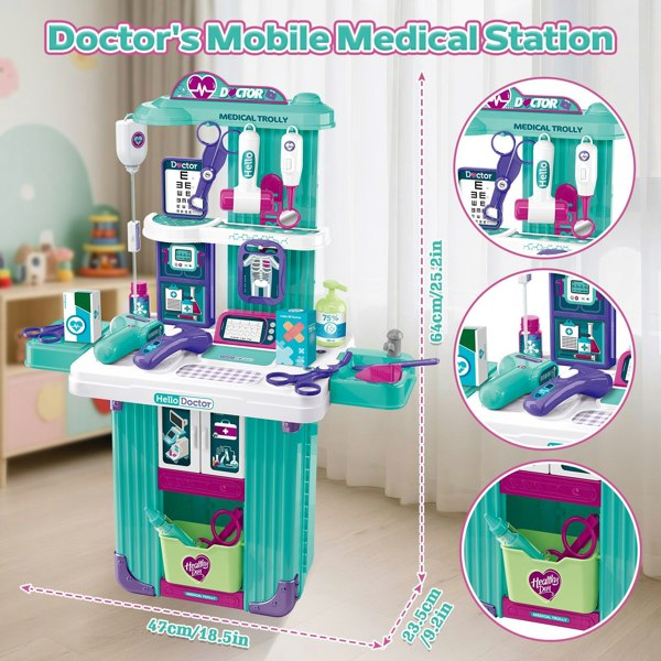 deAO Toys Interactive Doctor Playset with Medical Trolley Cart Pretend Medical Tool Box Play Toy