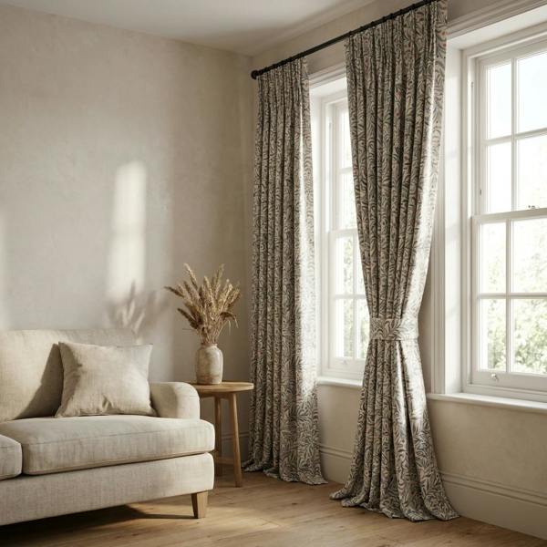 Malory made-to-measure curtains in Charcoal, styled in a living room