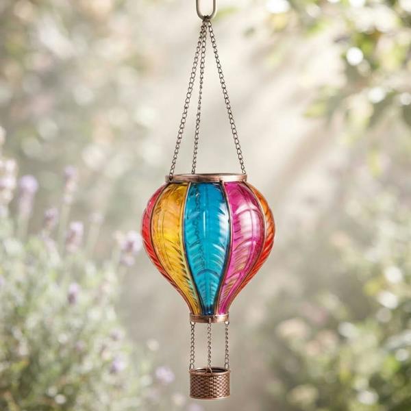 Large Rainbow Glass Effect Hot Air Balloon Solar Powered Hanging Lantern
