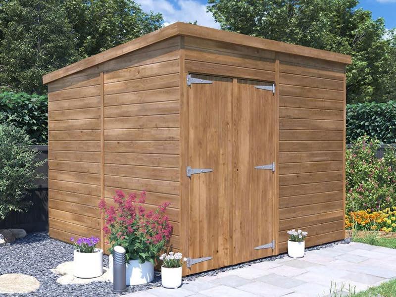 Dunster House Wooden Bike Shed 2.4m x 2.4m ( 8'x8') 15mm Walls Pent Roof, Superfelt Overlord Modular
