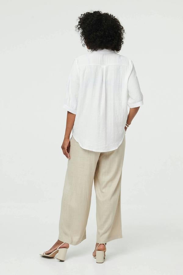 White | Sparkly Embroidered 3/4 Sleeve Shirt