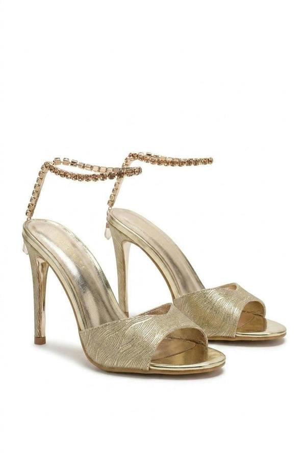 Sarah Rhinestone Ankle Buckle Strap Open Toe Sandal High Heels - Gold_wb