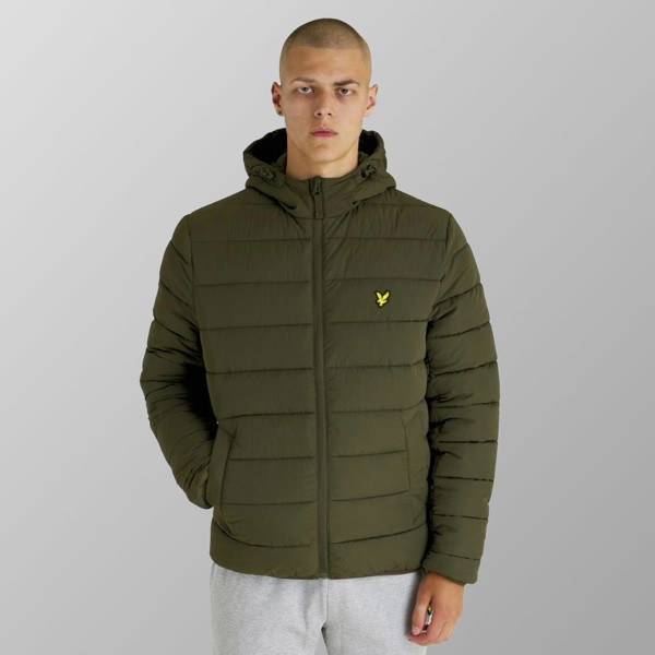 Lyle & Scott Branded Hooded Puffer Jacket - Olive Green