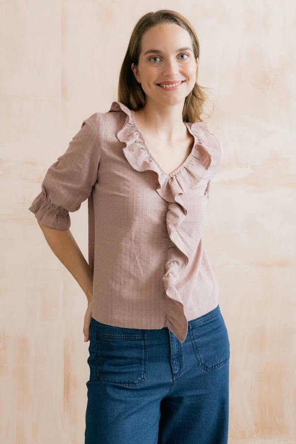 Lily & Me May Embroidered Cotton Frill Blouse Soft Pink