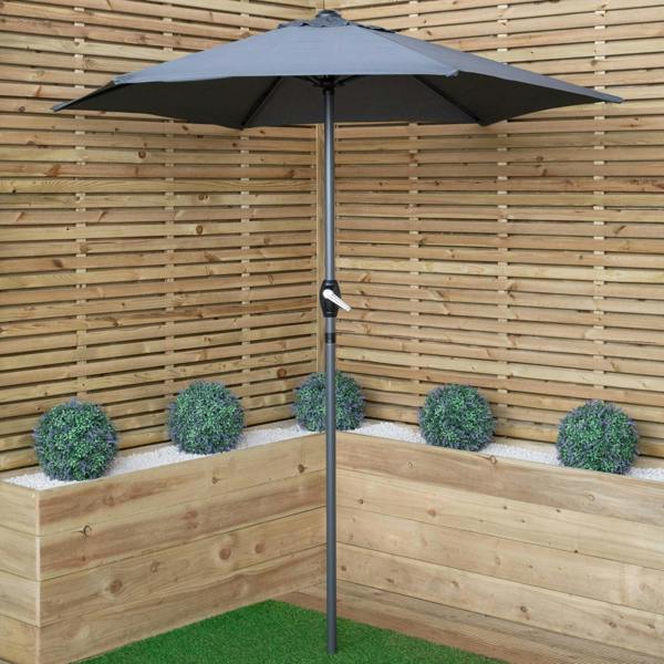 Samuel Alexander 2m Outdoor Garden Parasol Sun Shade with Crank Handle in Grey