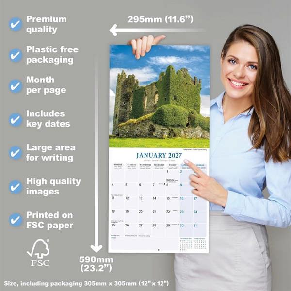 Ireland Calendar 2027, Wall Calendars, Month To View, Travel, Gift