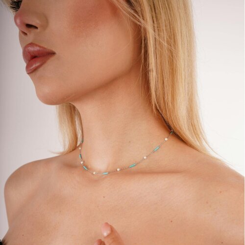 Spero London Turquoise Beaded & Pearl Sterling Silver Necklace