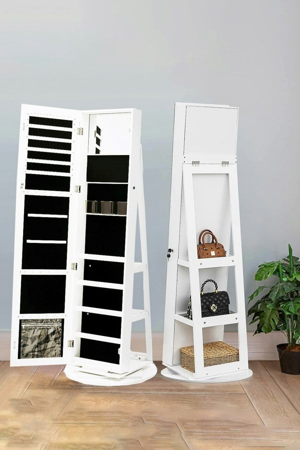 Living and Home 360°  Rotating Jewelry Cabinet With Mirror 156CM High,Large Capacity Floor Standing Jewelry Organizer