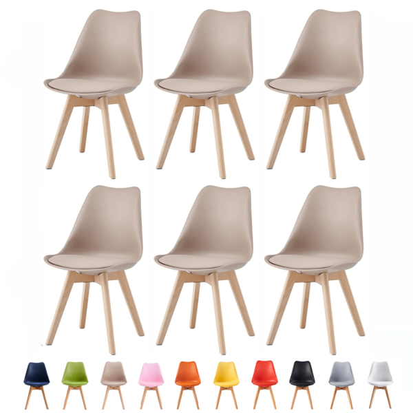 Set of 6 Dining Chairs with Solid Wooden Legs and Seat Cushion Pads Eva