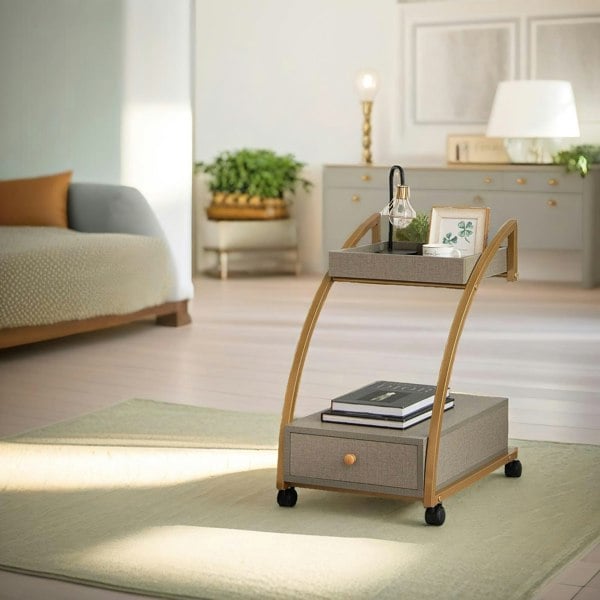 Rafaelo Mobilia Rolling Bedside Nightstand Table With Drawer Gold