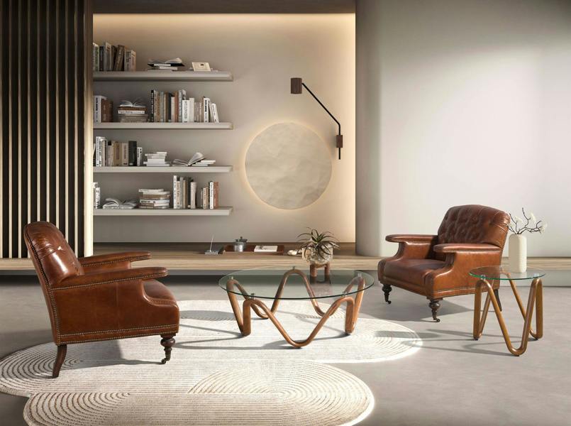 Angel Cerdá Round Tempered Glass and Walnut Round Coffee Table 2124