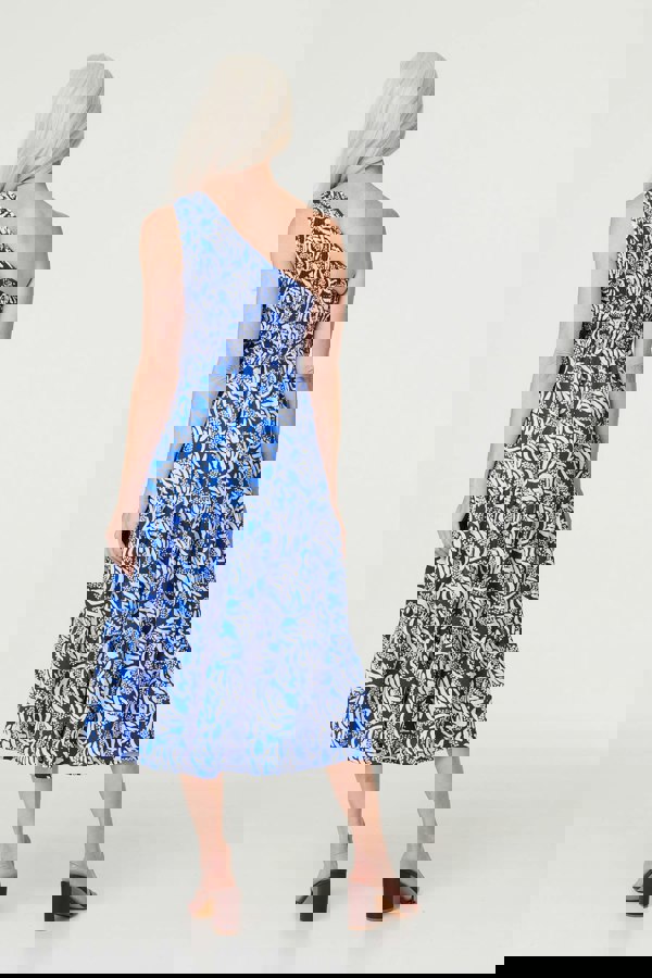 Blue | Printed Asymmetric Midi Sun Dress