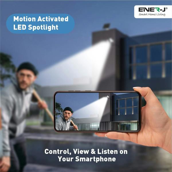 ENER-J Smart Wireless Twin Floodlight Outdoor Camera with Sensor, Alexa & Google Home Compatible, App & Voice Control
