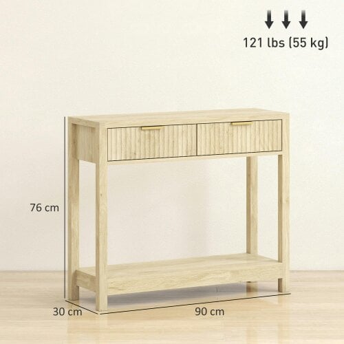 Wyld Haus Kesoyo 90cm Wooden Natural Fluted Drawer Console Table With Lower Shelf