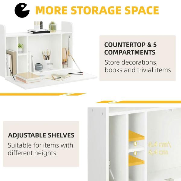 White laptop desk with open counter and multiple storage compartments for books and items