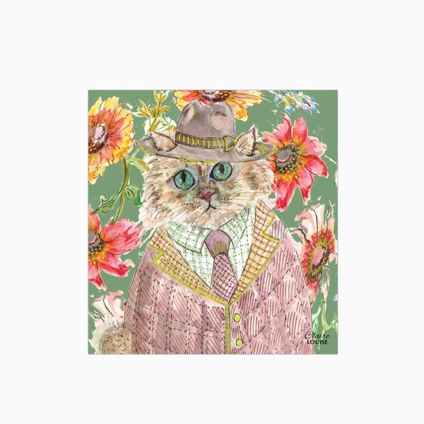 Claire Louise - Designer Cottage Floral Cat Glass Kitchen Splashback