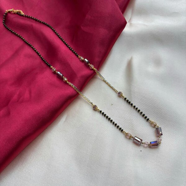 The Colourful Aura Black bead 18ct gold plated crystal slim mangalsutra Pendant Necklace