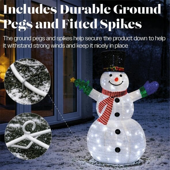 Scotts of Stow Xmas Haus 120cm Warm White LED Fold Snowman with Flash Outdoor Decoration with Flash Timer