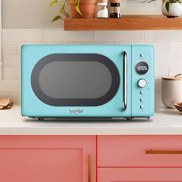 Total Chef Retro Microwave Oven 20L 700W Blue Countertop Microwave with Defrost, Timer & 5 Power Settings