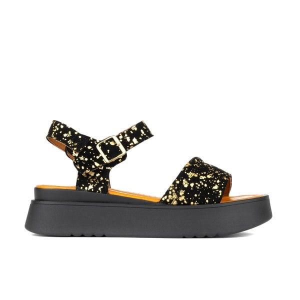 Embassy London Amalfi - Black Gold Drops - Women's 1.3 inch flatform strappy leather chunky sandal