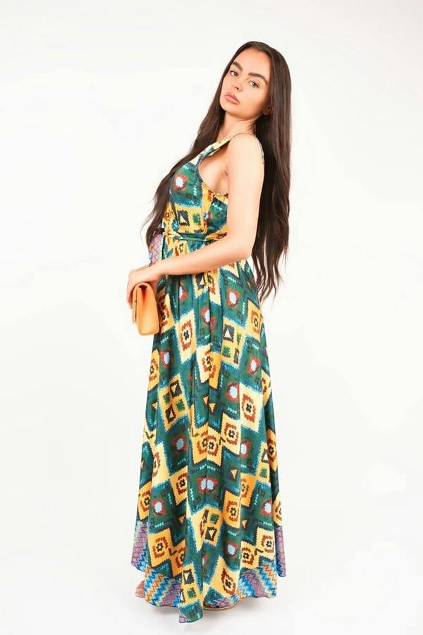 Nalani V Neck Sleeveless Maxi Dress With Tie Waist - Yellow