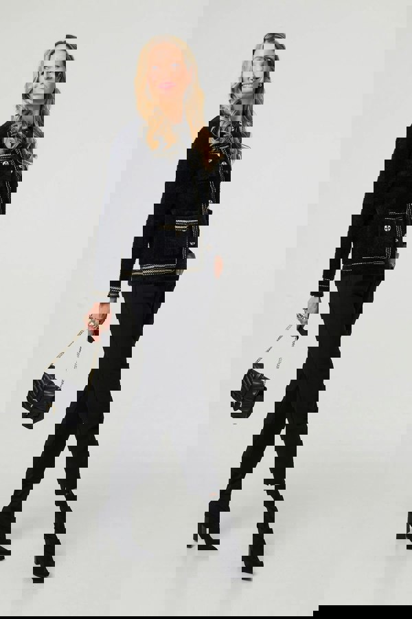 Black | Embroidered Trim Knitted Smart Jacket
