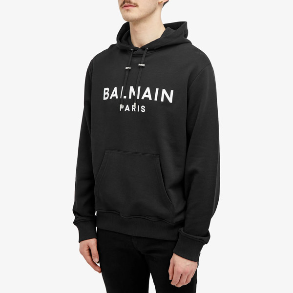 Balmain Paris White Classic Logo Hoodie - Black