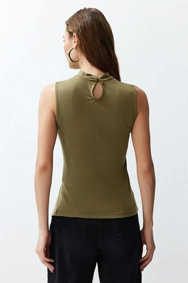 More Sustainable High Neck Ruched Detail Long Sleeve Modal Knit Blouse
