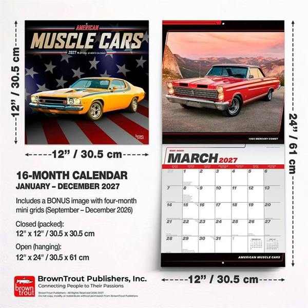 American Muscle Cars Calendar 2027, Wall Calendars, Month To View, Transport, Gift
